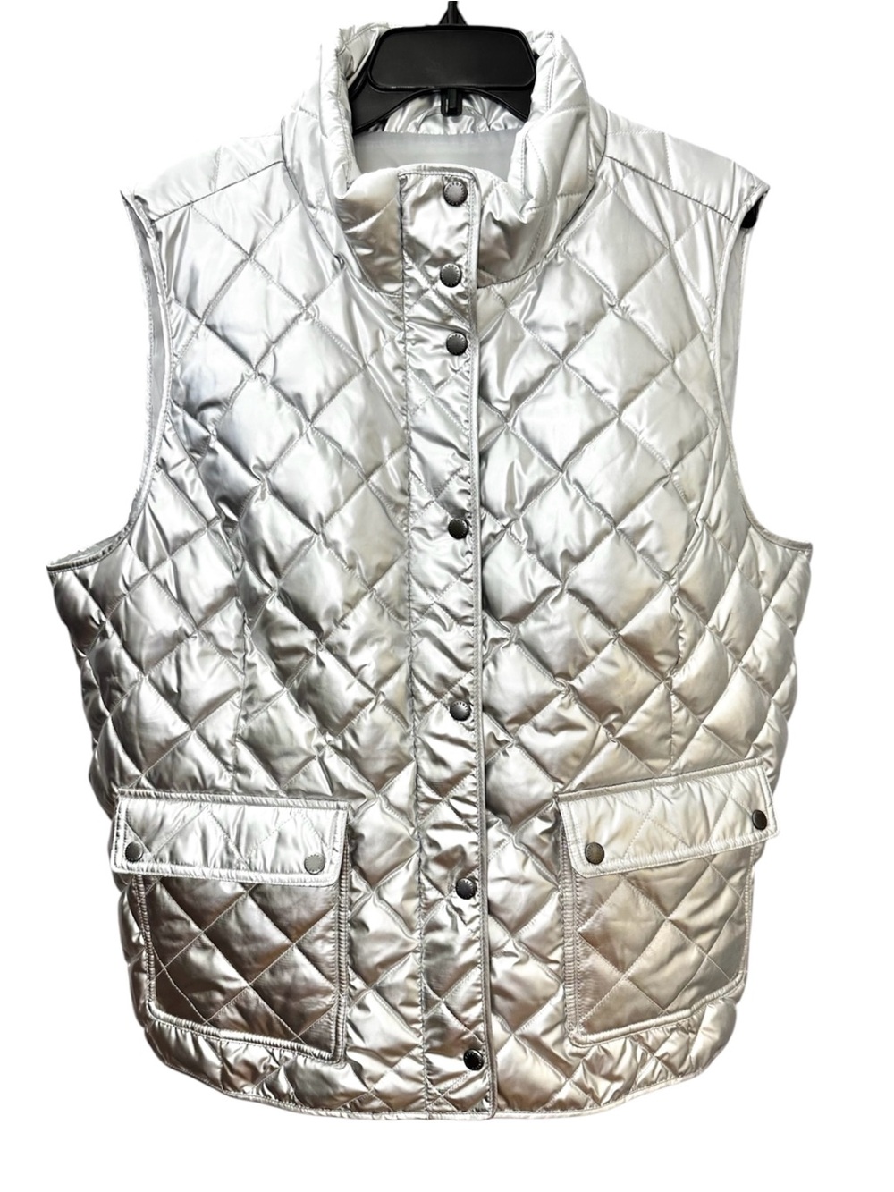 NWT Talbots Puffer Vest Silvertone Poly Down Zip Snap Closure Pockets Size 2X